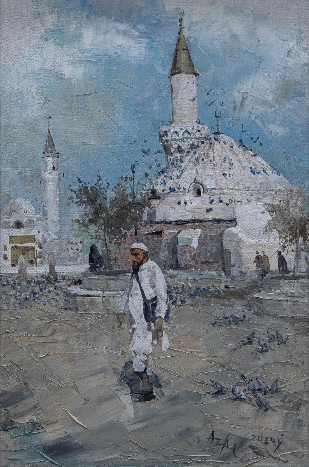 Azat Myradov — La mosquée d’Abou Bakr as-Siddiq. Huile sur toile, 60 × 40 cm, 2024