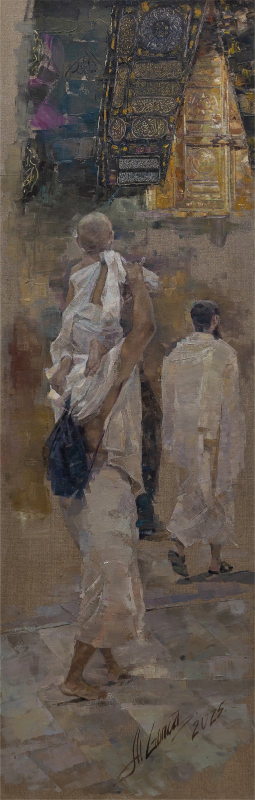 Guntcha Myradova — Salut à la Maison d’Allah. Huile sur toile, 200 × 65 cm, 2025