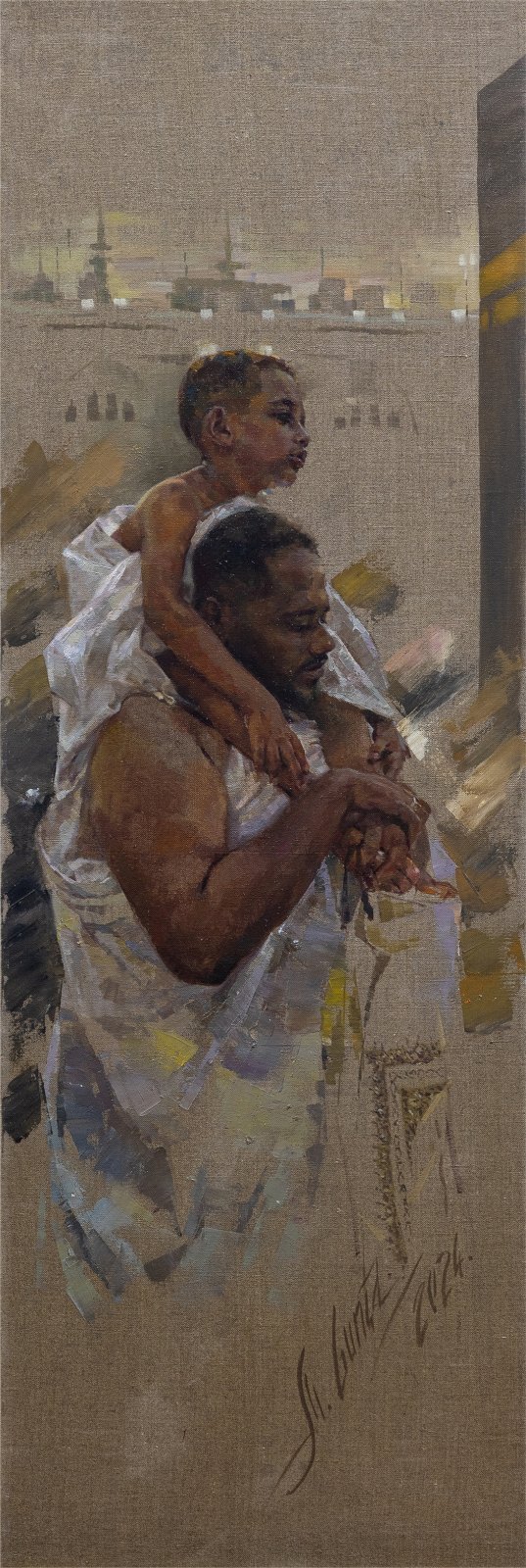 Guntcha Myradova — Salut au Tout-Puissant. Huile sur toile, 150 × 50 cm, 2024