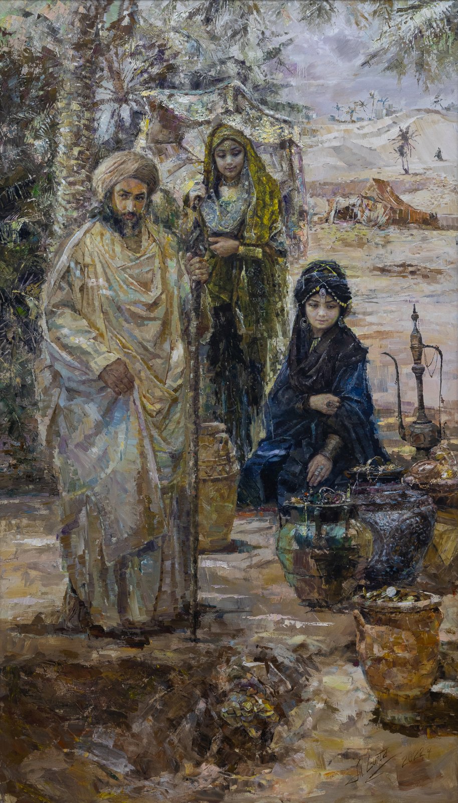 Guntcha Myradova — D’après la légende de Hatim Taï. Huile sur toile, 210 × 120 cm, 2022