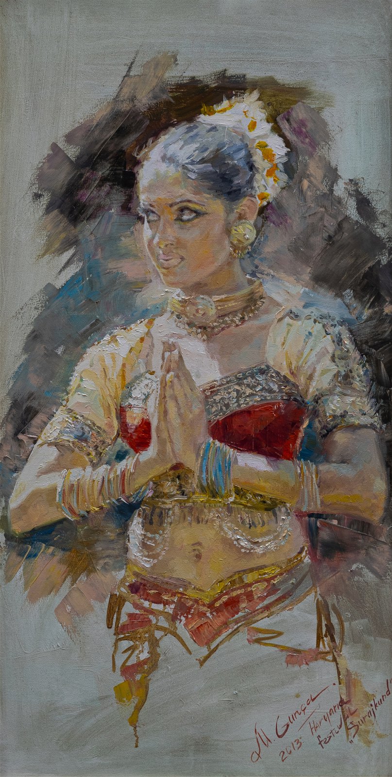 Guntcha Myradova — Jeune fille indienne. Huile sur toile, 80 × 40 cm, 2014