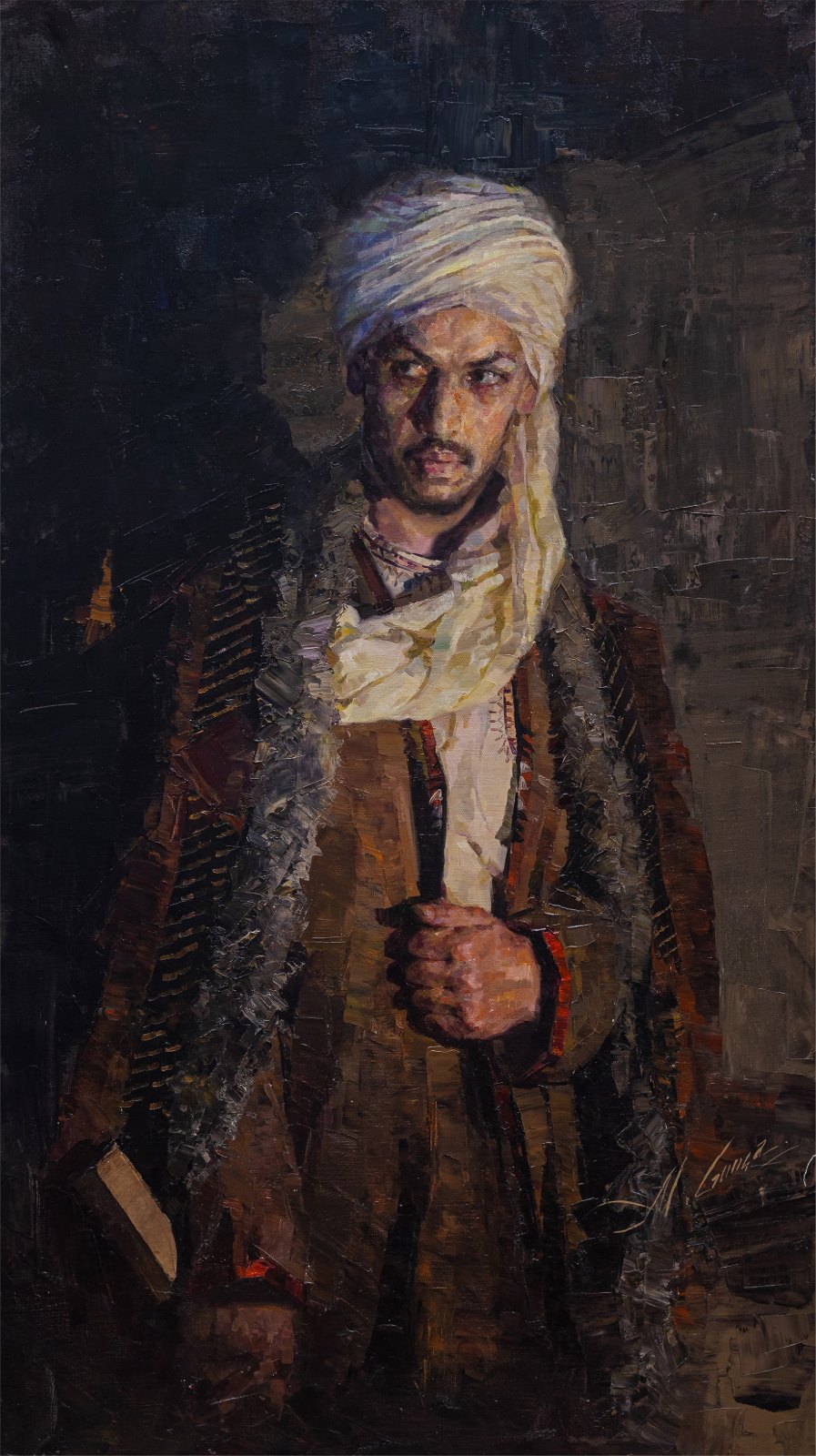 Guntcha Myradova — Le grand poète Magtymguly. Huile sur toile, 150 × 85 cm, 2024