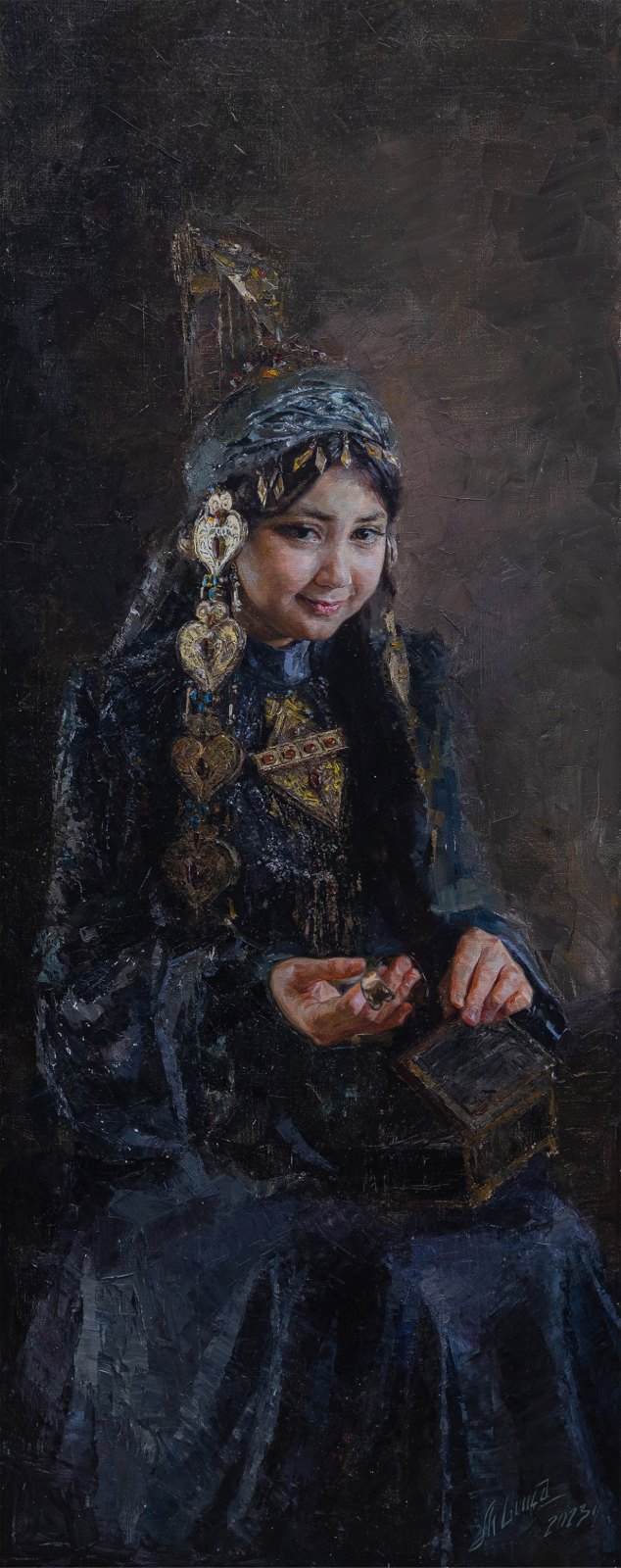 Guntcha Myradova — Ma fille Medine. Huile sur toile, 200 × 80 cm, 2023
