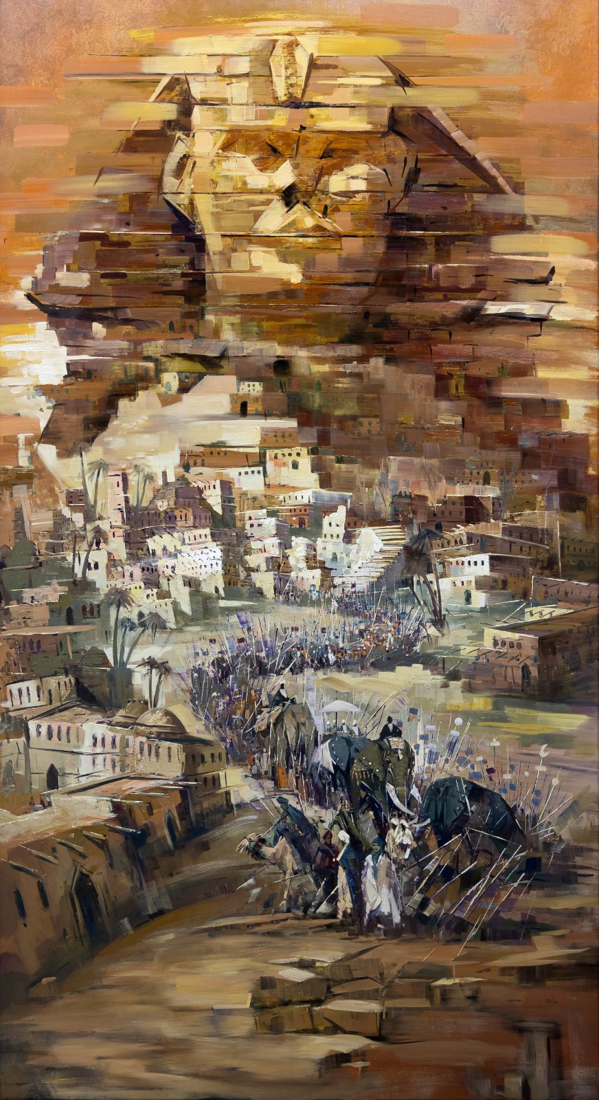 Azat Myradov — Mieux vaut mendiant à Canaan que roi en Égypte. Huile sur toile, 250 × 138 cm, 2020